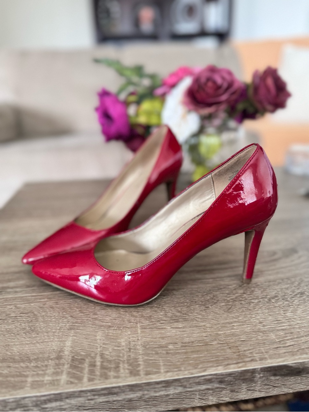 Women's Red Patent Pointed-Toe Pumps